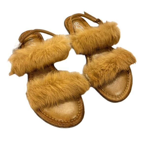🛍️2 for $25 Sale🛍️ Forever Women's Furry Straps Adj Buckle Sandals Tan 5 - Picture 2 of 9